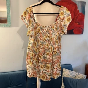 Top Babydoll Maurices Y2k Talla Grande Girasol Floral Mangas Flutter 3X - Imagen 1 de 9