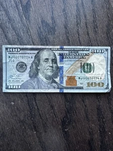 2013 $100 Dollar Bill  MJ  00070774 A Very Low Serial Number - Picture 1 of 2