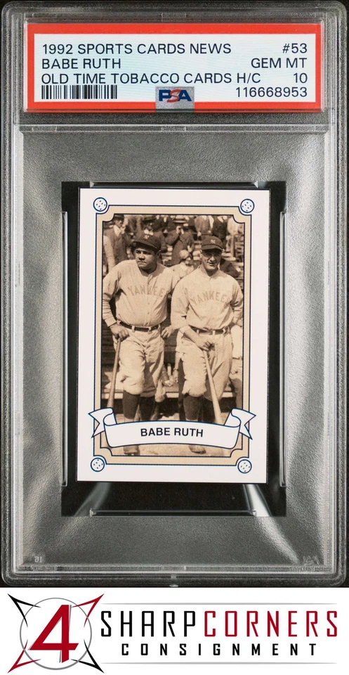 1992 SPORTS CARDS NEWS OLD TIME TOBACCO HAND CUT #53 BABE RUTH HOF  PSA 10 - Image 1 of 3