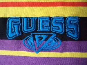 π¬π§ GUESS X J BALVIN HALF SLEEVED MULTI COLOUR STRIPED CREW NECK T-SHIRT L/G - Picture 1 of 14