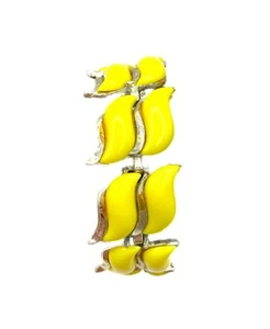 Vintage 1960's Silver Tone Yellow Lucite Thermoset Cuff Bracelet Retro Costume - Picture 1 of 24