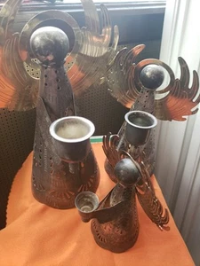 *Lilian Vernon Silverplated Brass Angel CandleHolders Design 8",7", 5". HTF. * - Picture 1 of 10