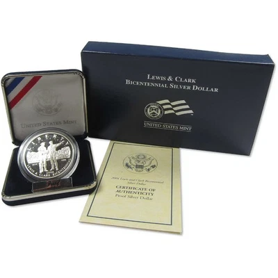 Lewis and Clark Commemorative Dollar 2004 P Proof Silver OGP COA - Image 1 of 4