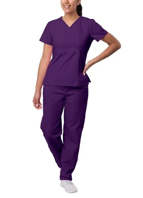 Conjunto Médico Sivvan Para Mujer - Pantalones Carga Multi Bolsillo y Elegante Top Simulado Envolvente Foto 1 de 4