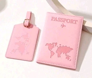 New Pink Passport Holder And Luggage Tag Label - Picture 1 of 3
