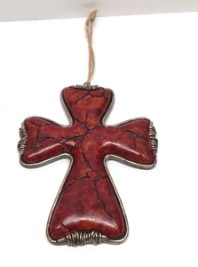 VTG Ornate Acrylic Resin Maroon Wall Hanging Cross 5" X 4" - Picture 1 of 6