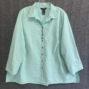 Ali Miles Top Damen 1X Grün Crinkle Struktur Oversize Knopf Tunika Lagenlook - Bild 1 von 10