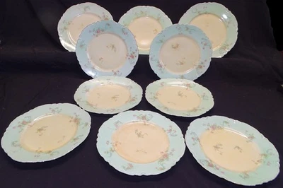 Haviland Schleiger 57 10 Dinner Plates 9 3/4" Unusual Pink Roses Blue Ribbons - Image 1 of 4