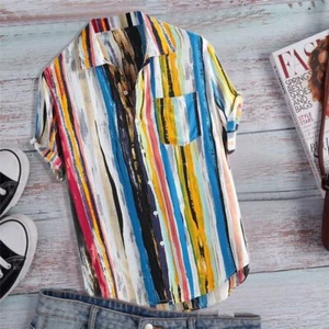 Men's Printed Beach Short Sleeve Linen Shirt for Summer Casual Wear Perfect for - Picture 1 of 42