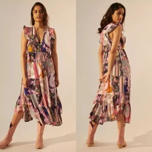 NWT Anthropologie Women size 6 Ruffled Floral Patchwork Midi Dress - Picture 1 of 4
