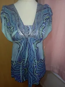 One World Tunic Top Blue Metallic Size S New With Tags - Picture 1 of 6