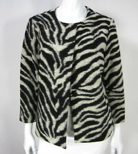 ANN TAYLOR BASIC JACKET BLAZER SIZE MEDIUM TALL MT BLACK WHITE ZEBRA CREW NECK - Picture 1 of 12