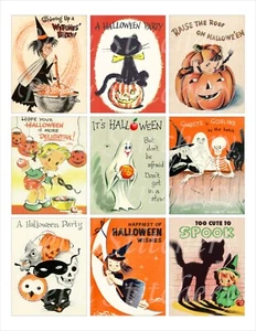 Set of 9 Vintage Retro Halloween #2 Ephemera STICKERS - Just Cut & Use! - Picture 1 of 1