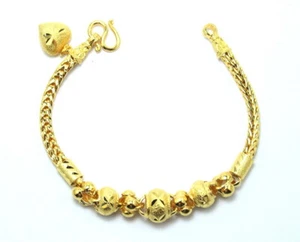 Franco Mix Beads Heart Charm 6.75" 7.25" Bracelet 24K Gold gp Thai Made GT53 - Foto 1 di 5