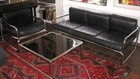 Mid Century OMK Leather & Chrome 3 Seater Sofa, 2 armchairs and coffee table