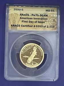 2020-S ANACS PR70 DCAM MARYLAND $1 AMERICAN INNOVATION FIRST DAY OF ISSUE - Picture 1 of 20