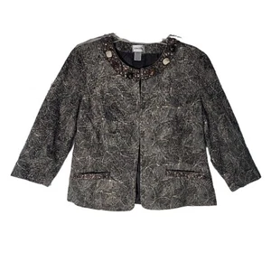 Chicos Jacket Women Medium (1) Brown Black Silk Beads Bejeweled Modern Glam Y2K - Picture 1 of 10