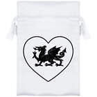'Welsh Dragon Love Heart' Satin Drawstring Bag/Pouch (Sb038242)