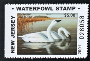 Estampilla de pato "cazador" residente de Nueva Jersey 2001, #NJ18b, cisne de tundra - Imagen 1 de 2