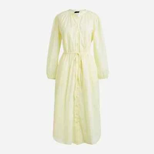 Vestido Camisa Midi J Crew Amarillo Cintura Corbata Algodón Voile Resort Talla 10P Ret $128 - Imagen 1 de 4