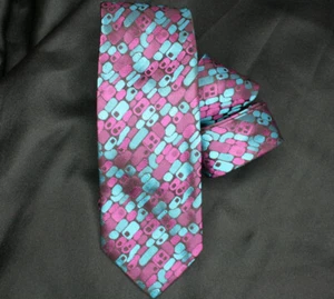  Vintage La Cravatta Jacquard Pink & Blue Silk Tie - Picture 1 of 3
