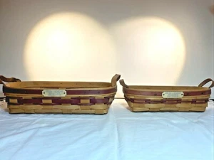 Two (2) Oblong Royce Craft Baskets Leather Handles Signed JKS and dated 10-26-90 - Bild 1 von 9