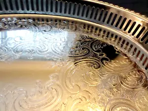 Lovely Vintage Shelton Ware NYC Oval Silver Chrome Serving Platter Tray Etched - Picture 1 of 7