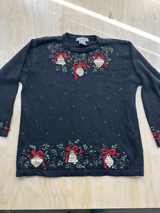 Victoria Jones Damen Weihnachtspullover Große L schwarz bestickt Ramie/Baumwolle - Bild 1 von 8