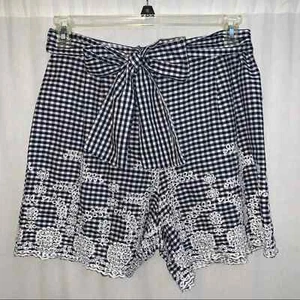 Zara Basic Women’s Gingham Tie Waist Embroidered Shorts Size L - Picture 1 of 4