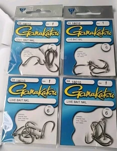 Gamakatsu 24cnt Hooks Live Bait Hook Sz #1 Nickel 4- 6cnt Pks Bass Fishings Hook - Picture 1 of 9