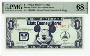 1972 A $1 Recreation Coupon Disney Dollar PCGS 68 PPQ TOP POP - Picture 1 of 2