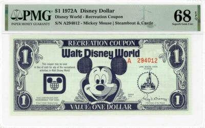 1972 A $1 Recreation Coupon Disney Dollar PCGS 68 PPQ TOP POP - Image 1 of 2