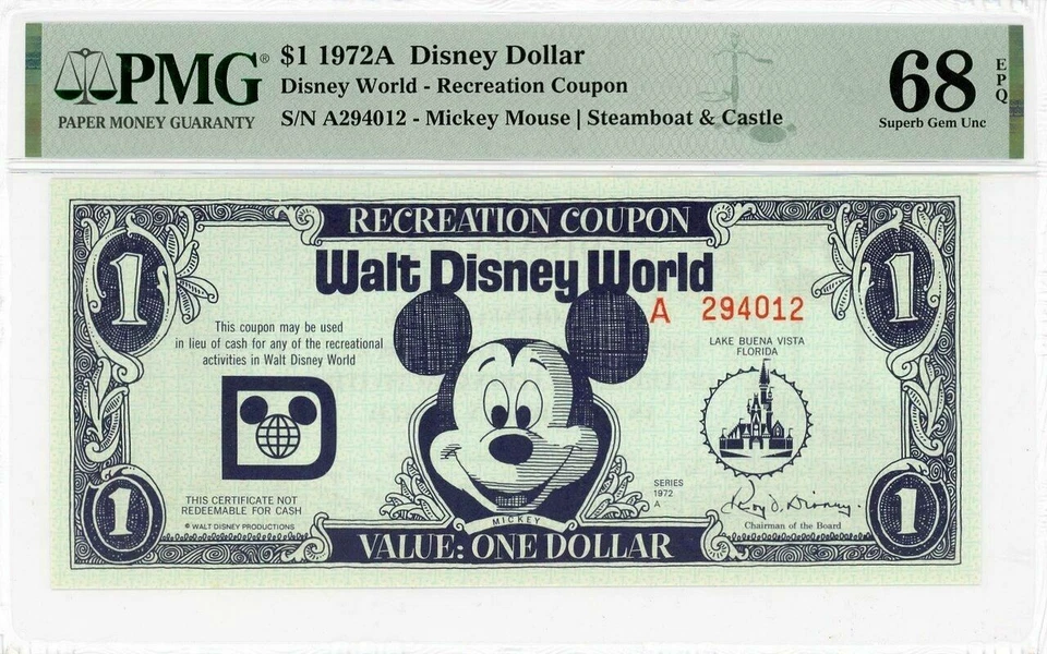1972 A $1 Recreation Coupon Disney Dollar PCGS 68 PPQ TOP POP - Image 1 of 2