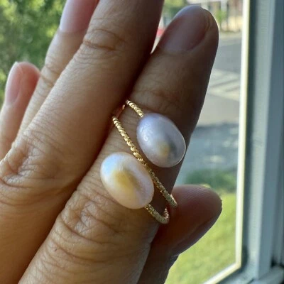 Anillo de perlas naturales reales de agua dulce enchapado en oro de 14K rosa y púrpura para mujer joyería Foto 1 de 4