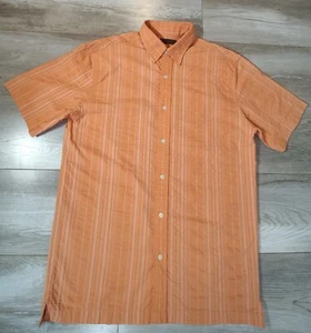 Perry Ellis Button Up Shirt Men's Size Small Orange Striped Cotton Short Sleeve - Picture 1 of 12
