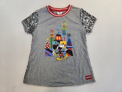 Camiseta Disney Meninas XL Cinza Raglan Lantejoulas Festa Camiseta Férias Viagem de Férias - Imagem 1 de 4