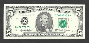 1995 $5 CHICAGO ILLINOIS FEDERAL RESERVE ** STAR ** NOTE - SUPERB GEM CRISP NEW - Picture 1 of 2