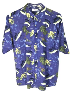 Camisa de campamento Michael Austin con estampado de peces para hombre XL estampado de algodón manga corta abotonada Foto 1 de 4