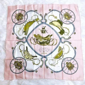 Hermes Carre 90 Federn Seide 100 rosa gebraucht ohne Karton - Bild 1 von 10