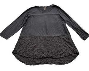 Bequeme USA Tunika Top Damen groß schwarz Crinkle unterer Saum Lagenlook Shirt - Bild 1 von 15