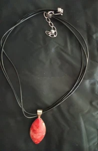 Natural Turquoise Pendant Red Green Reversible Sterling Leather Cord JAY KING - Picture 1 of 4