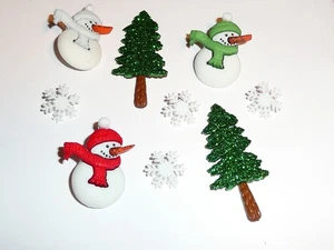 Lindos botones de muñeco de nieve y copo de nieve 3D realistas botones de caña adornos de árbol - Imagen 1 de 6