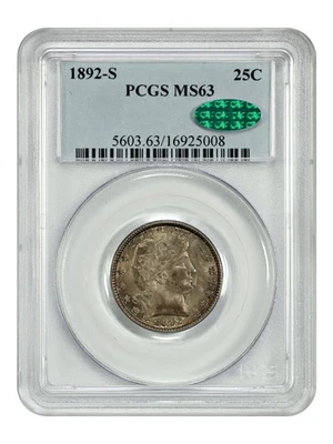 1892-S 25C PCGS/CAC MS63 - Barber Quarter - Image 1 of 4