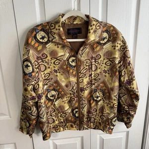 Vintage Studio Sportif Silk Bomber Jacket Equestrian Horses Women’s Size Small - Picture 1 of 6
