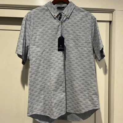 Ben Sherman 男式纹理粗纺纽扣衬衫白色蓝色尺寸 Xl 全新 W 标签 — 第 1/4 张图片