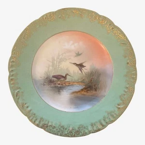 Antique 1925 Set of 6 Limoges Porcelain Bird Plates Signed B. Albert Green Gold - Picture 1 of 9