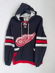 VTG Detroit Red Wings Jersey Hoodie Mens M CCM NHL Hockey Lace Up Black Red - Picture 1 of 8