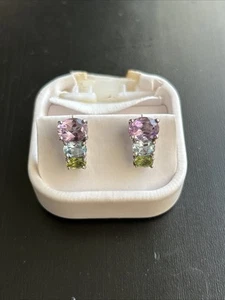 Vintage Sterling Silver Amethyst, Blue Topaz & Peridot Earrings 4.32 Grams - Picture 1 of 4