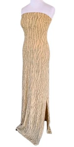 90s Y2K Charlotte Russe Strapless Maxi Gown Sz M Metallic Glitter Bodycon Slit - Picture 1 of 10