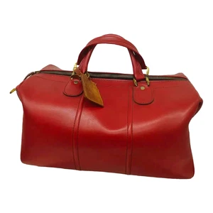 Vintage Reisetasche Leder Rot Herren Damen Tasche Koffer Wochenende 70er Jahre - Bild 1 von 9